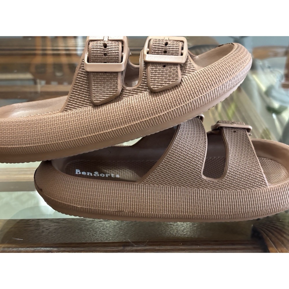 BenSorts Womens Brown Double Buckle Slide Sandals Flat US 8.5-9 EU 39-40 - Picture 12 of 13
